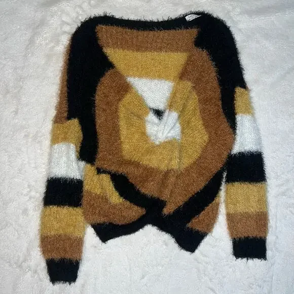 Love + Joy Striped Fuzzy Sweater  Cozy Colorblock Knit Pullover Size Medium