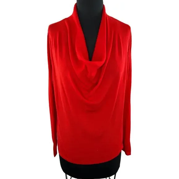 Eileen Fisher Red Merino Wool Cowl Neck Long Sleeve Knit Sweater Petite Large L