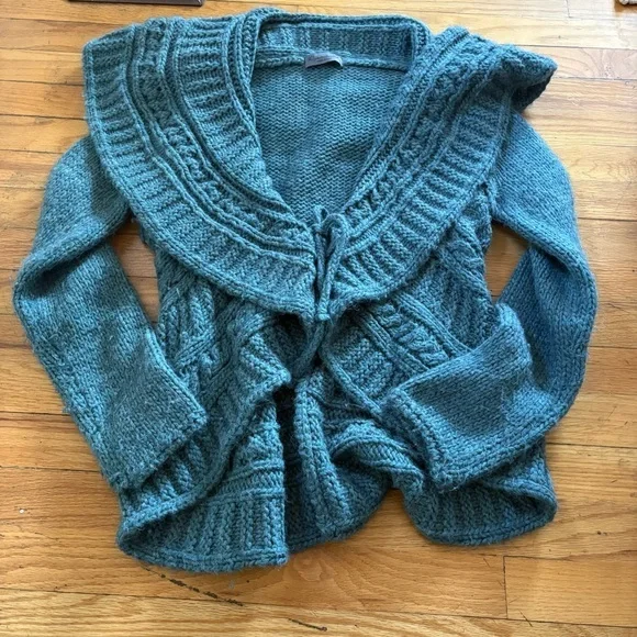 Elsamanda Dusty Teal Tie Front Cardigan Size Medium