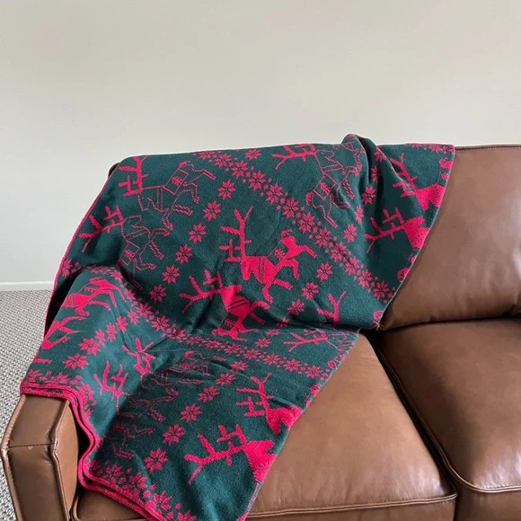 Festive Reversible Reindeer Holiday Throw - Green and Red