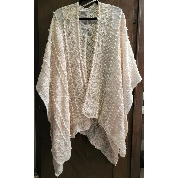 Sonoma Goods For Life Cream Pom Pom Textured Kimono Wrap Cover Up One Size