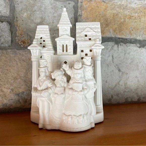 Vintage Homco Victorian Christmas Village Carolers Figurine Votive White