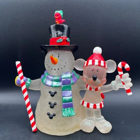 Disney Snowman Mickey Mouse Christmas Figurine Frosted Acrylic Holiday 6.75