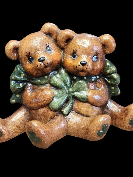 Vintage Ceramic Adorable St.Patrick’s Day Bears Figurine 