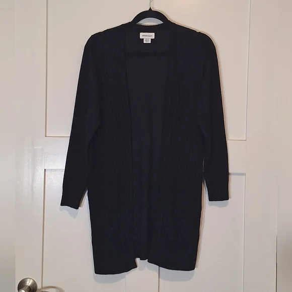 Stitchcount Black Open Front Knit Cardigan With Stretch Size Medium