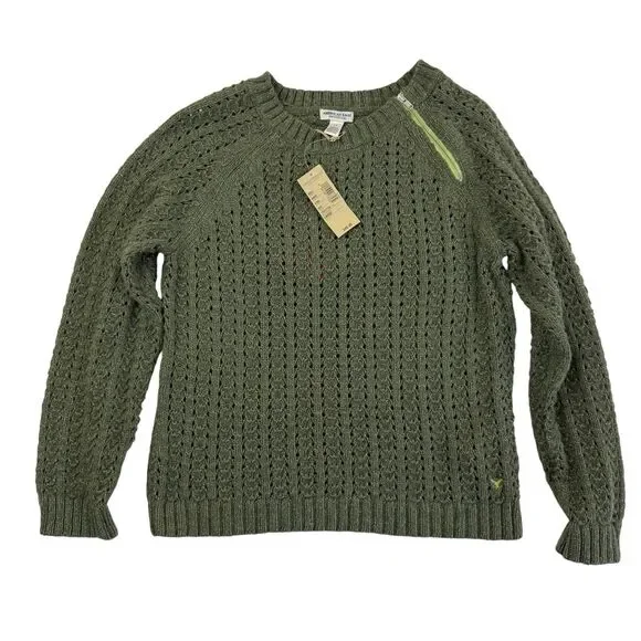 NEW Vintage Y2K American Eagle Cropped Sweater L S/M Green Open Weave RUNS SMALL