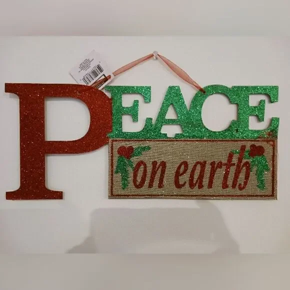 “Peace on Earth” Glittery Christmas Wall/Door Hanging Sign