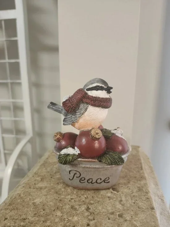 Winter Rustic Bird with Hat Figurine WinterPEACE  Christmas Statue