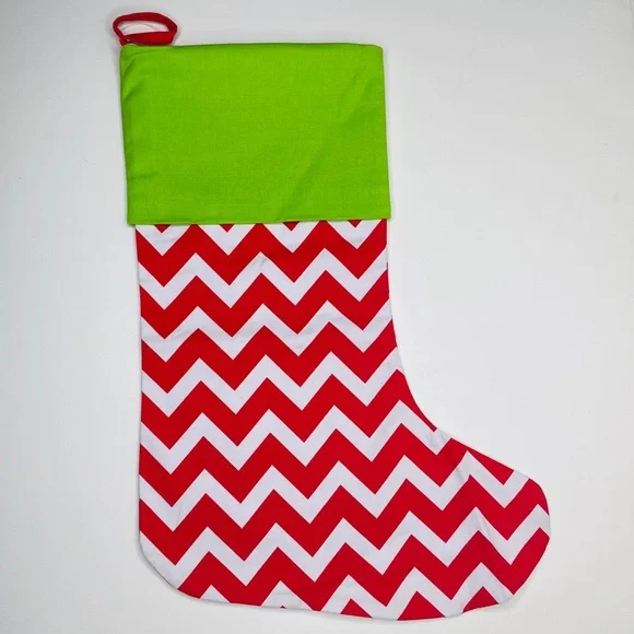 Christmas stocking bright chevron red green‎