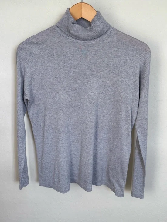 J.Jill Heather Gray Silk Cotton Knit Turtleneck Sweater XS Petite