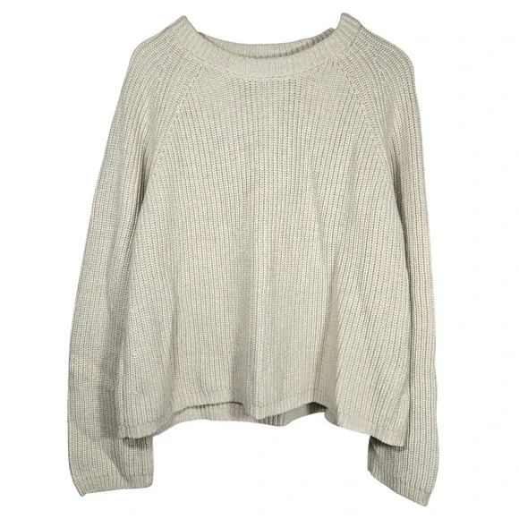 Quince Womens Fisherman Crew Sweater Speckled Beige 100% Organic Cotton XL NEW