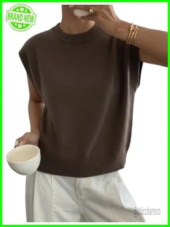 Women's Mock Neck Cap Sleeve Knit Sweater Vest Pullover Tank Top Business Casual
