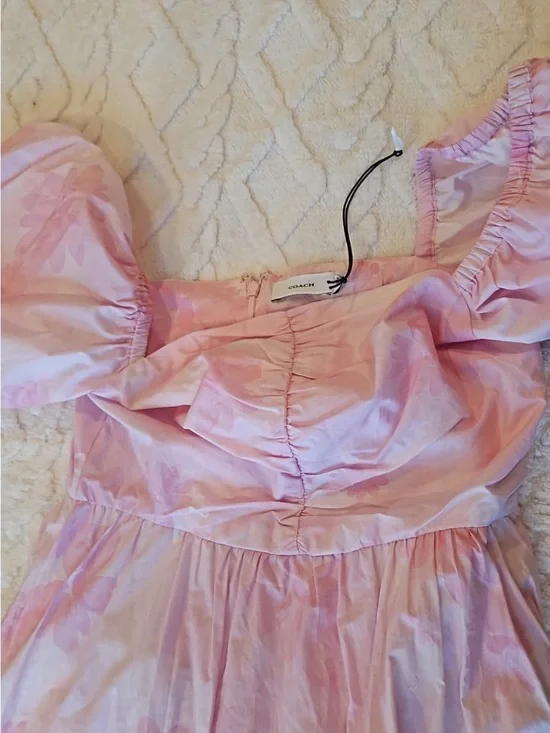 Coach Pastel Pink Floral Puff-Sleeve Dress