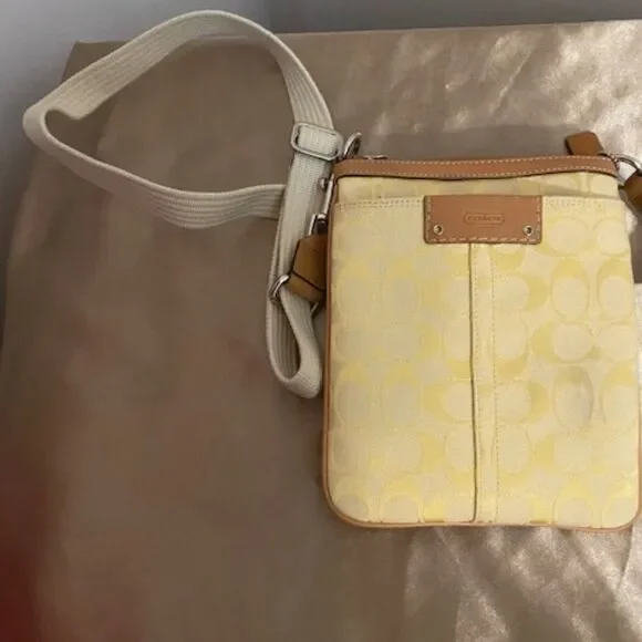Coach Yellow/Tan signature Logo Canvas crossbody bag