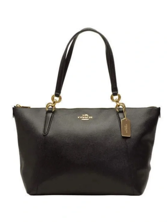 Coach Ava Black Leather Tote with Gold Accents