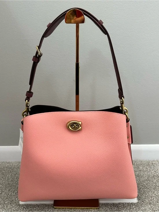 Coach Women's Willow Brass/Candy Pink Multi Colorblock Shoulder Bag (C2590)- New