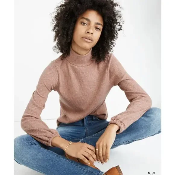 Madewell Heathered Bubble-Sleeve Swing Turtleneck XS
