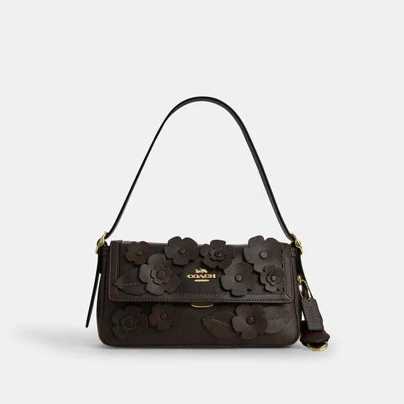 Coach Etta Small Flap With Floral Applique color Maple