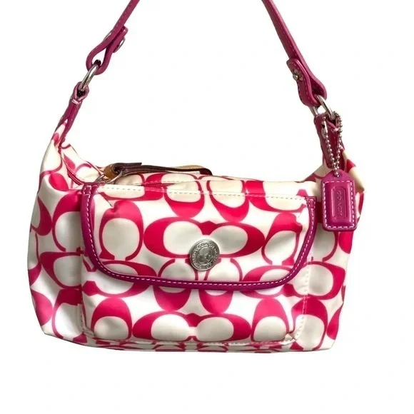 Coach vintage y2k white and pink signature satin mini bag