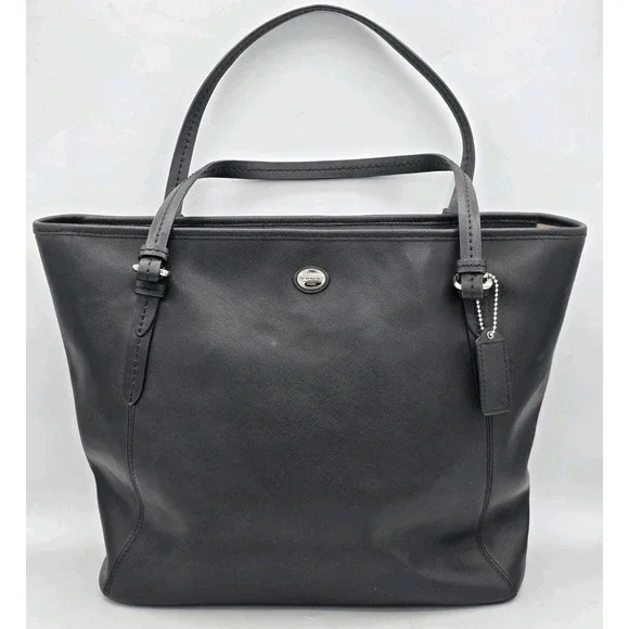 COACH Peyton Leather Zip Top Tote Bag Purse - Black/Silver‎ - SEE PHOTOS