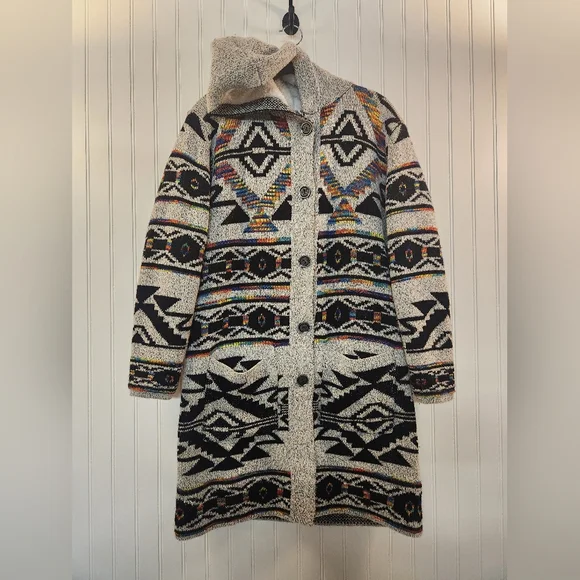 Northern‎ Angel Women  Southwest Sherpa Lined Long Cardigan Sweater Hood Size L