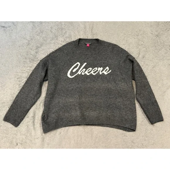 Vince Camuto Cheers Graphic Sweater Gray Marl Knit Pullover S3451253 Mens M