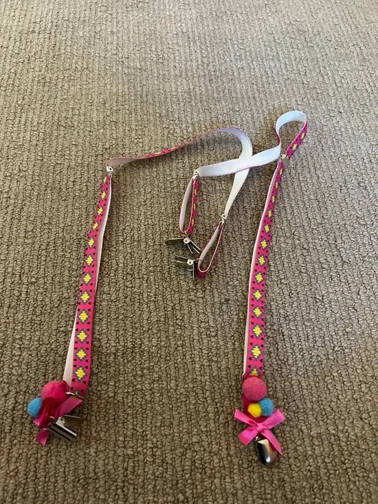 Kids Pink Pom-Pom Trouser Suspenders
