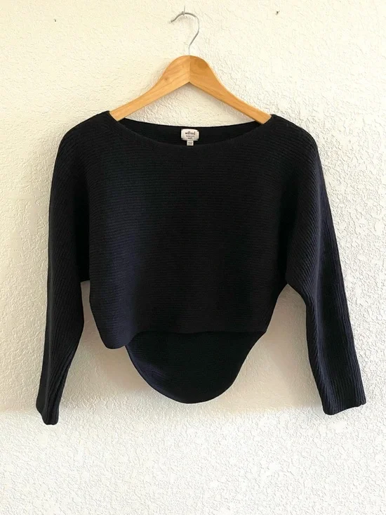 Wilfred Aritzia 100% Merino Wool Black Ribbed Crew-Neck Cropped Sweater Small