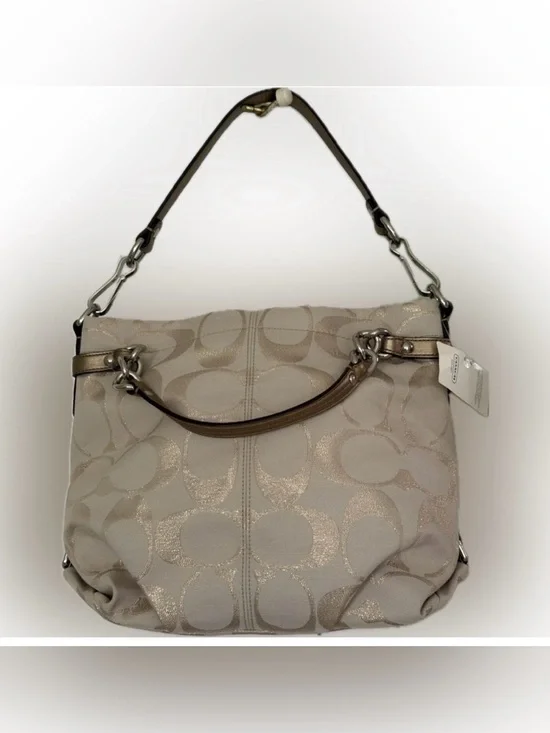 Coach “Brooke” Signature Jacquard Metallic Hobo Bag in Champagne/Gold Trim! NWT