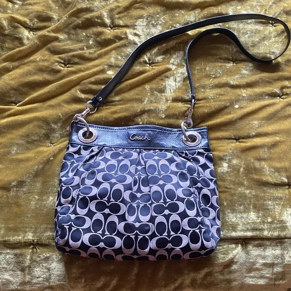 Coach Canvas Logo Crossbody Bag w Leather Details