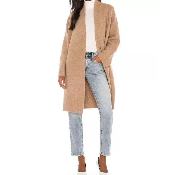Vince Collarless Cardigan Coat Italian Wool Alpaca Bouclé Knit Camel XL NWT