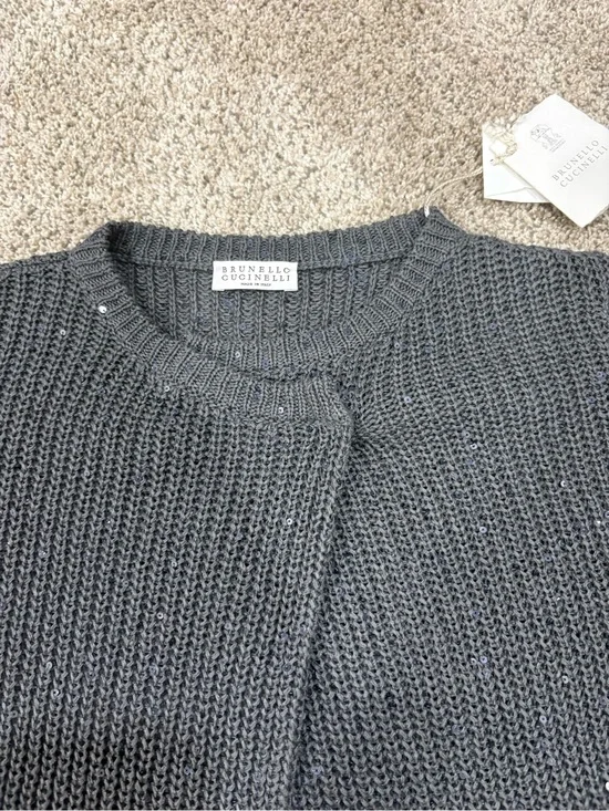 Brunello Cucinelli NWT Sequin Knit Cardigan Sweater Gray Size S Made in Italy