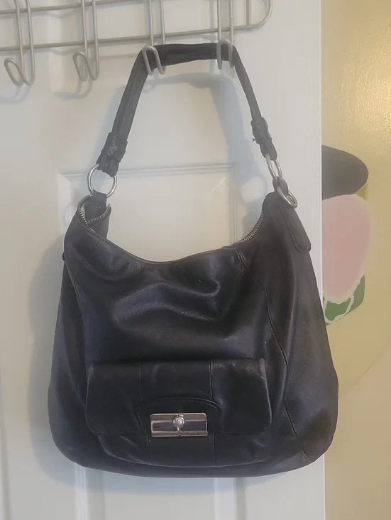 Coach Kristin Hobo Black Leather Shoulder Bag Hippie Satchel Purse No Hangtag