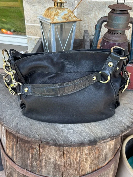 Coach Carly Vintage Black Leather Hobo Bag