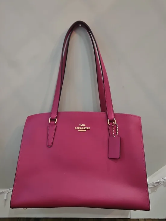 Coach Magenta Leather Tote with Gold-Tone Hardware