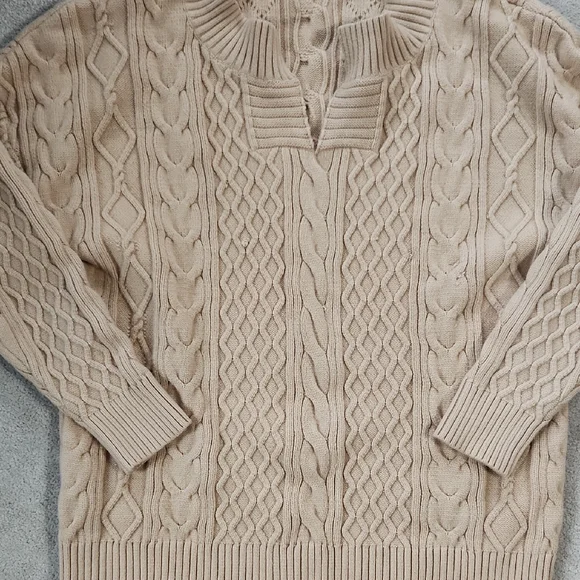 Women's Winter Chunky V Neck Long Sleeve Loose Cable Knit Sweater Pullover - Med