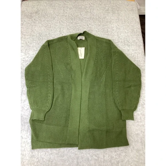 Universal Thread Green Cotton Shaker Stitch Open Front Cardigan Sweater Small!,