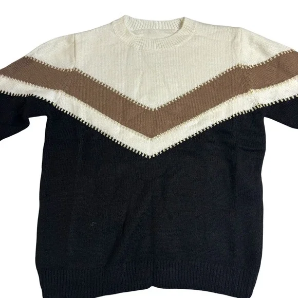 Chevron Sweater‎ Color Block Pullover Knit Top Casual Everyday Small