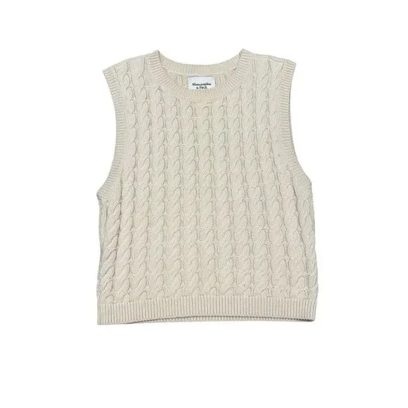 Abercrombie & Fitch Cream Cable Knit Sweater Vest Size S