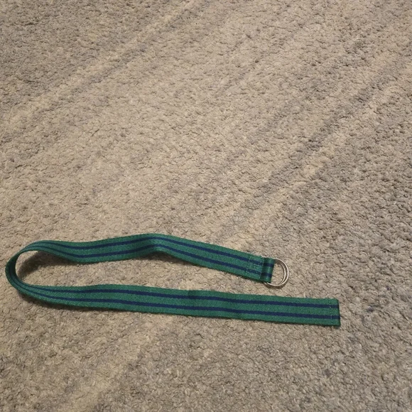 Polo Ralph Lauren D-Ring Webbing Belt Green Blue Striped Canvas Size 8