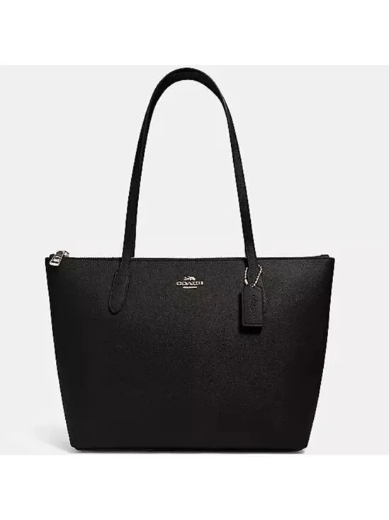 Coach Black Leather Zip Top Tote Handbag NWT