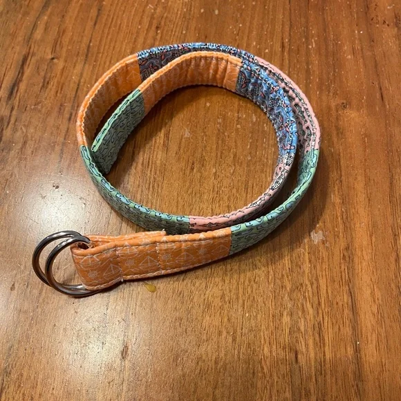 Vineyard Vines Patchwork Boys Belt with Double Ring Buckle - Orange, Mint, Pink