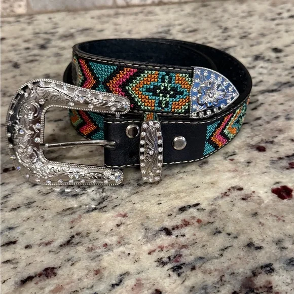 Nocona Girls Multicolor Aztec Stitched Belt