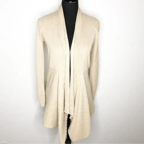 WHBM tan mixed ribbed knit open draped water fall cardigan size Medium