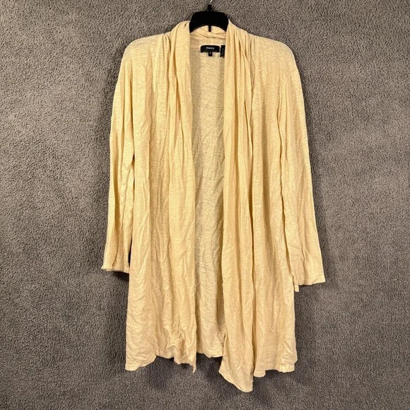 Theory Cardigan Sweater Womens Medium Beige Liene Long Open Minimal Quiet Luxury