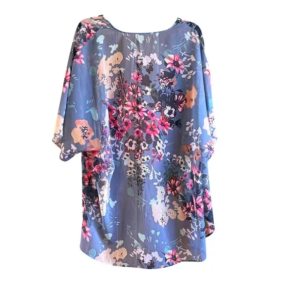 Chiffon‎ Kimono XL Wrap Womens  Green Floral Boho Sheer Wrap Summer