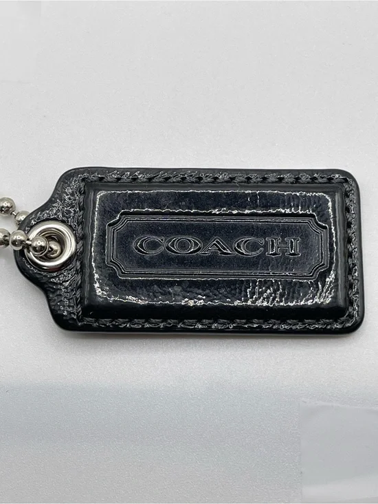 Coach Black Patent Leather Hang Tag with Ball Chain