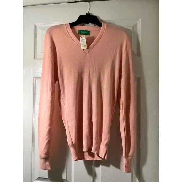 Vintage On Course‎ Montgomery Ward Peach Pink V-Neck Acrylic Sweater Mens Medium