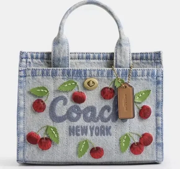 B17-008 NWT Coach Cargo Tote Bag 20 with Cherry Embroidery CDY91 Denim Multi