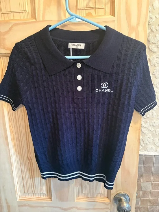 FAsHION Navy Knit Polo Top